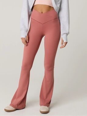 OFFLINE By Aerie Real Me High Waisted Crossover Flare Legging in Lets Mauve XS